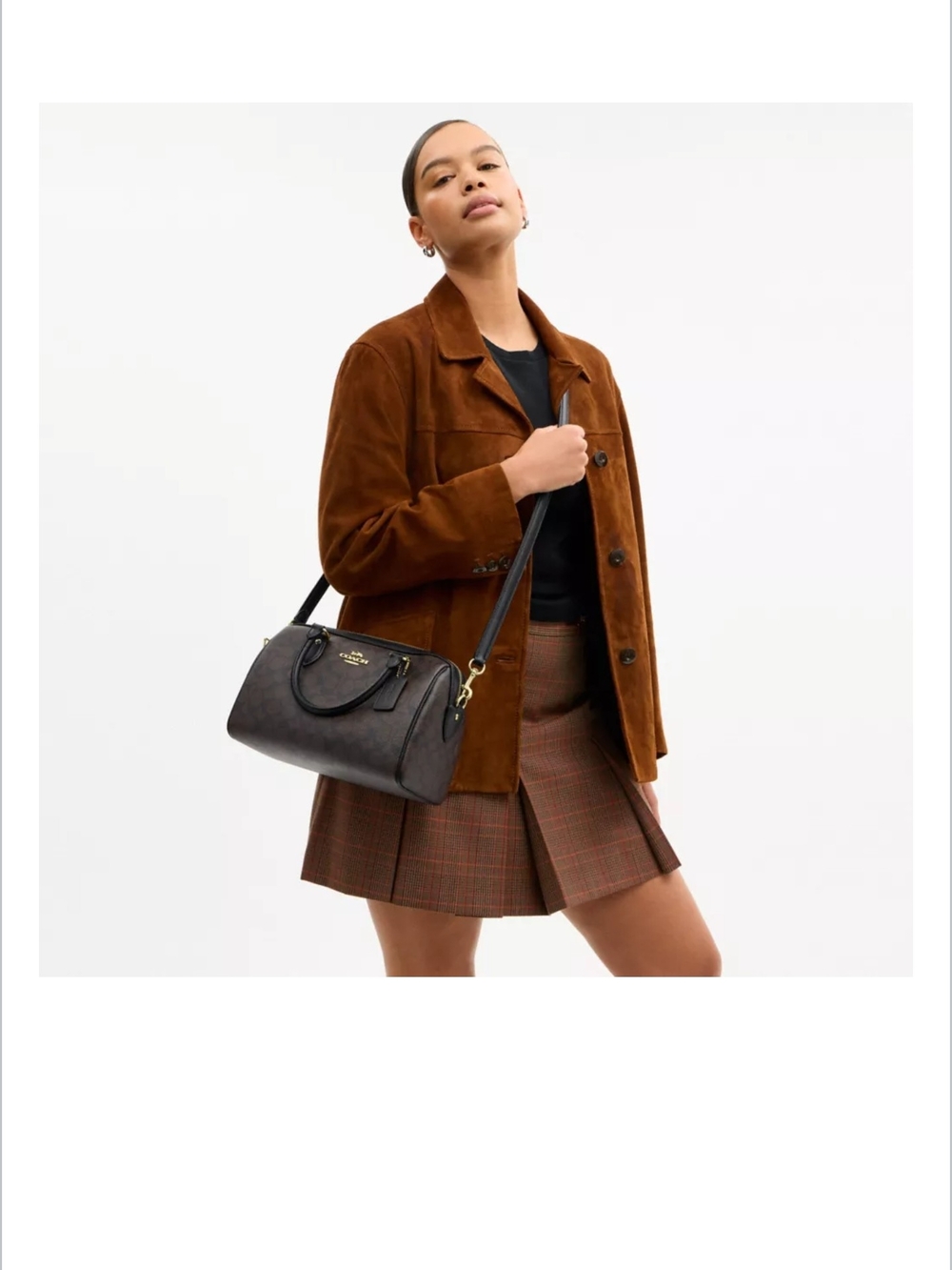 Coach Dark Brown Signature Mini Satchel with Black Strap